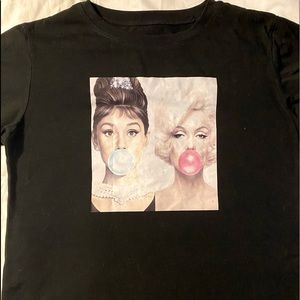 Audrey Hepburn and Marilyn Monroe bubblegum shirt